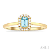 5x3 MM Octagonal Shape Aquamarine and 1/20 Ctw Single Cut Diamond Halo Semi-Precious Ring in 14K Yellow Gold